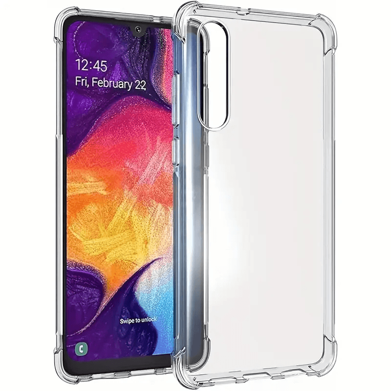 Transparent Protective Case for a Samsung A50S with Reinforced Corners.
