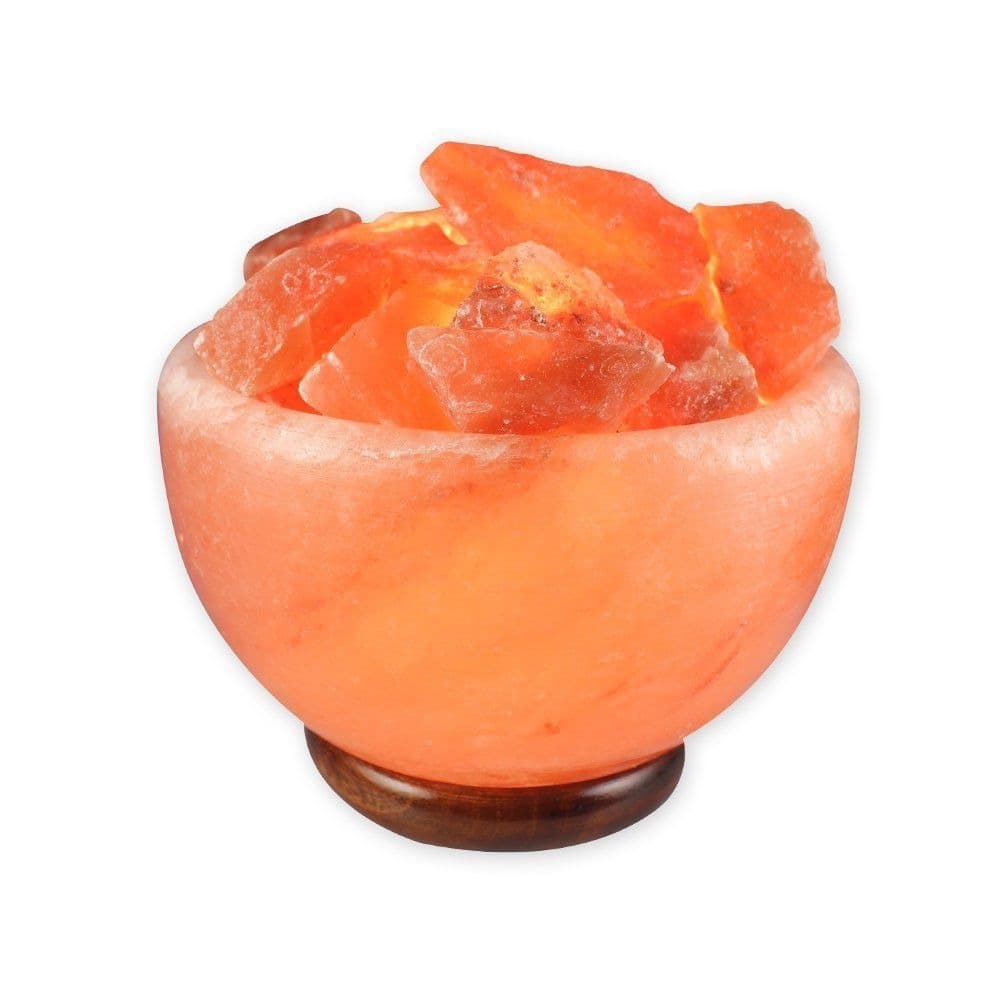 Natural Himalayan Crystal Salt Fire Bowl Lamp With Wood Base