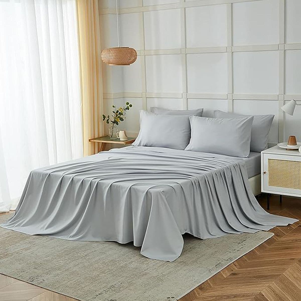 Sheets & Pillowcase Set -2 Bed Sheets with 2 Pillow Cases Size:Queen 4 Pieces - light gray