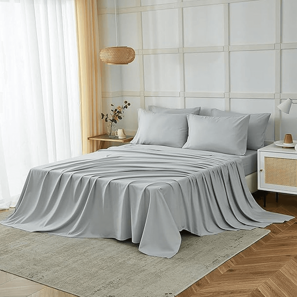 Sheets & Pillowcase Set -2 Bed Sheets with 2 Pillow Cases Size:Queen 4 Pieces - light gray
