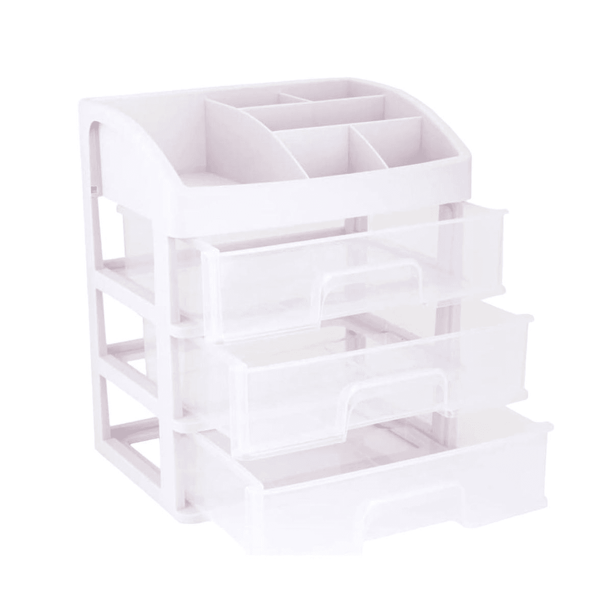 White Clear Makeup Organiser with 3 Drawers & Lipstick Slot Cosmetic Box.