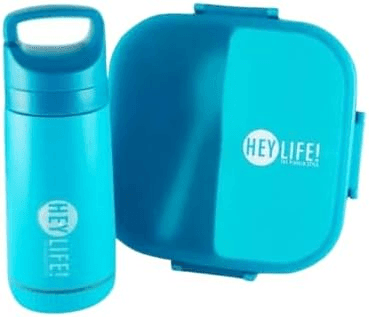 Colorful Leakproof 3 Grid Compartment Lunch Box and Water Bottle Set - Blue
