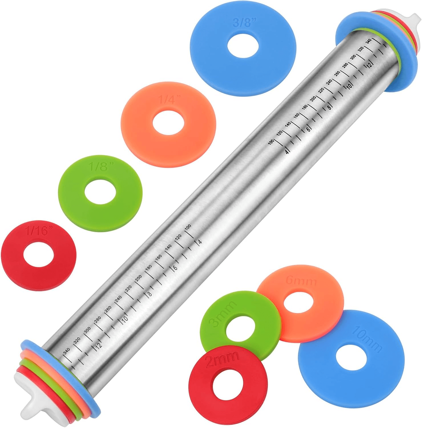 Adjustable Rolling Pin with Thickness Rings for Baking.