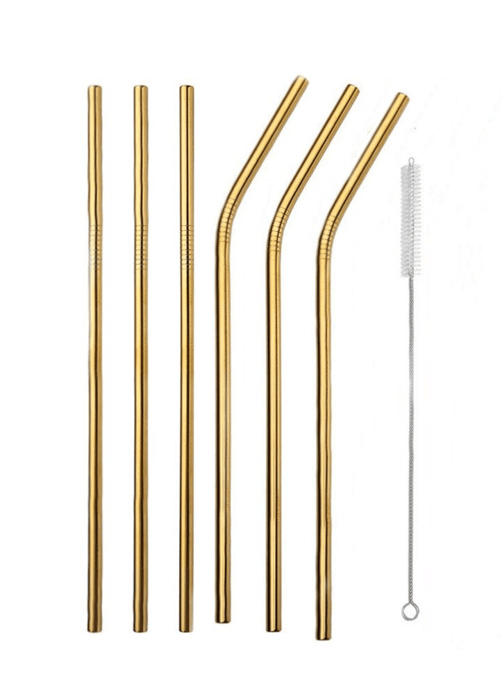 6Pcs Reusable Drinking Stainless Steel Straws Set with Brush.