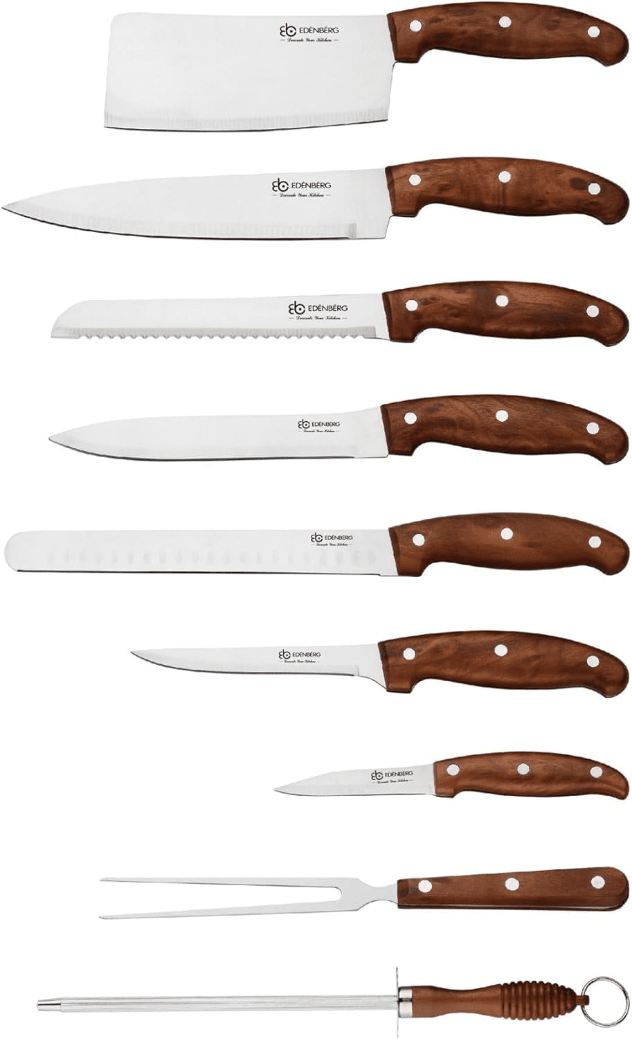 9 Pieces Professional Knife Set with Roll Up Carry Bag.