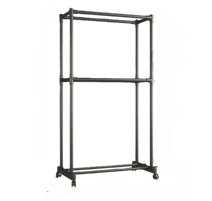 Double Pole With Wheels 2 Tier Clothes Drying, Coat Rack, Shoe Rack - Black