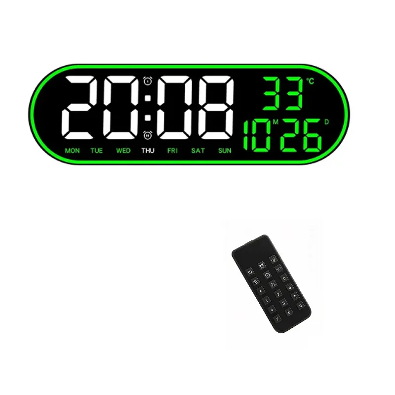Multifunctional Digital LED Clock With Adjustable Brightness - Green