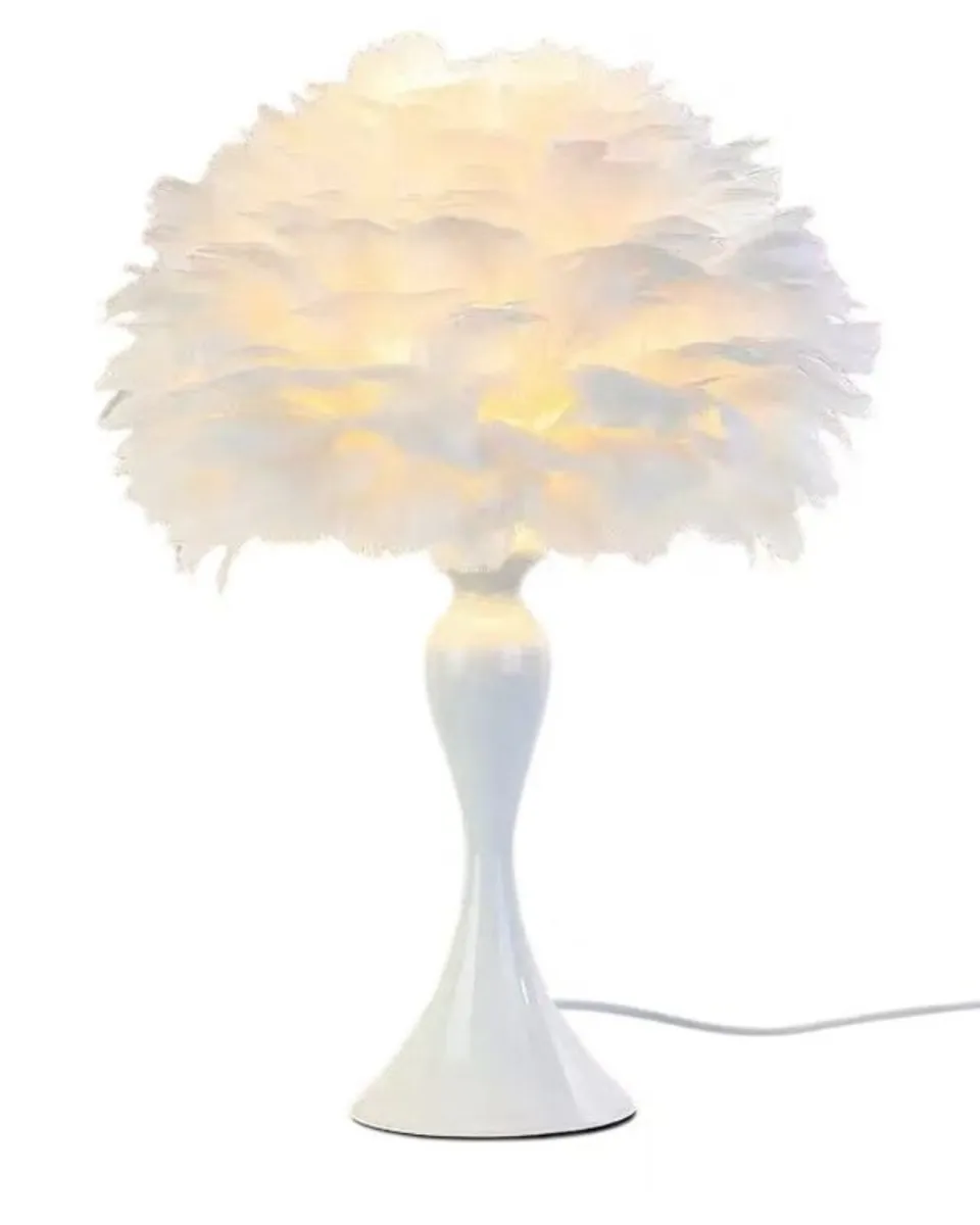 Feather Art Lamp - Elegant Modern Night Light for Home - White