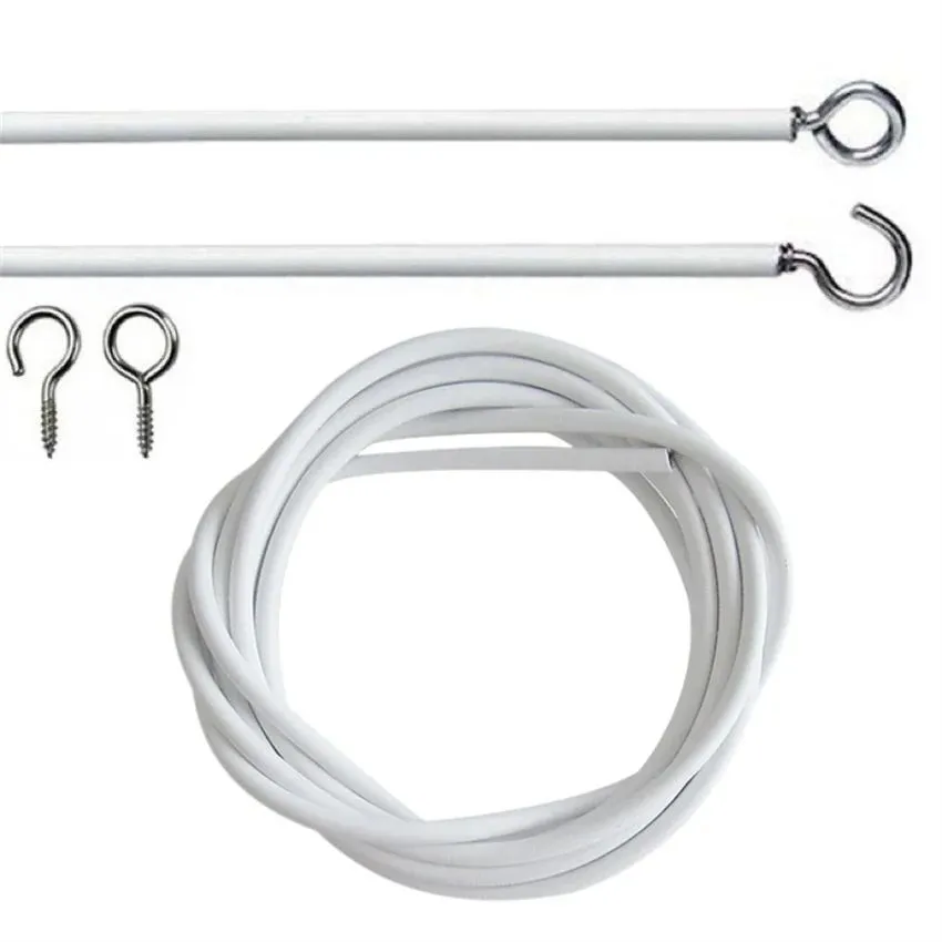 Curtain Wire Set, White, with Rods, Hooks 5metre