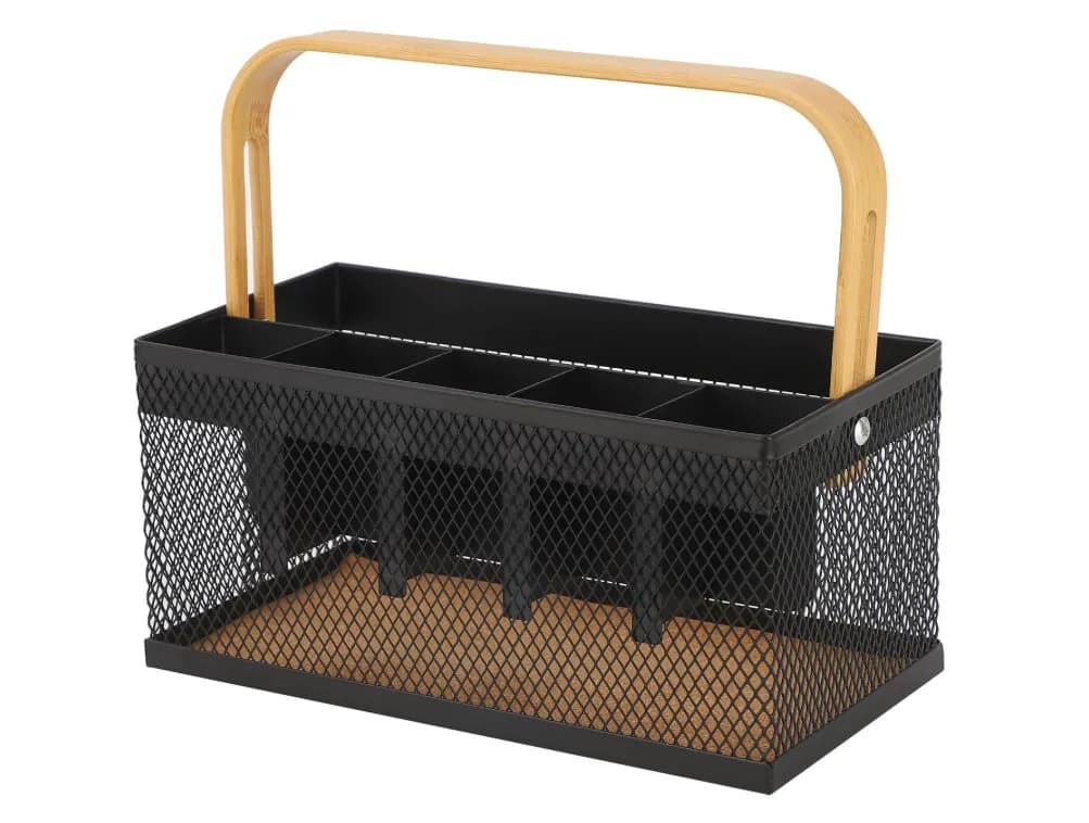 Cutlery Organizer Basket with Bamboo Handle