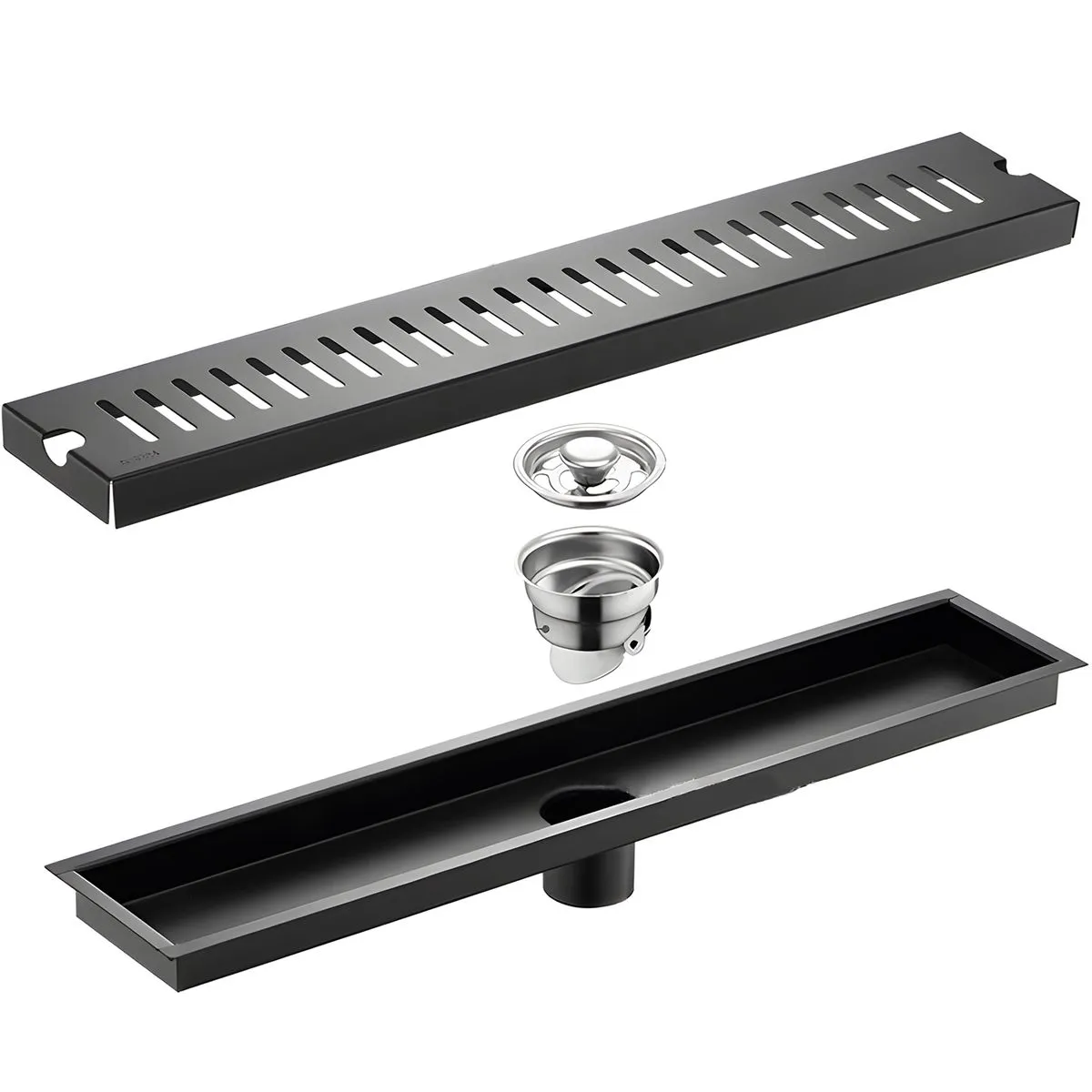 60cm Shower Drain Rectangular Floor Drain 304 Stainless Steel Shower Drain - Black