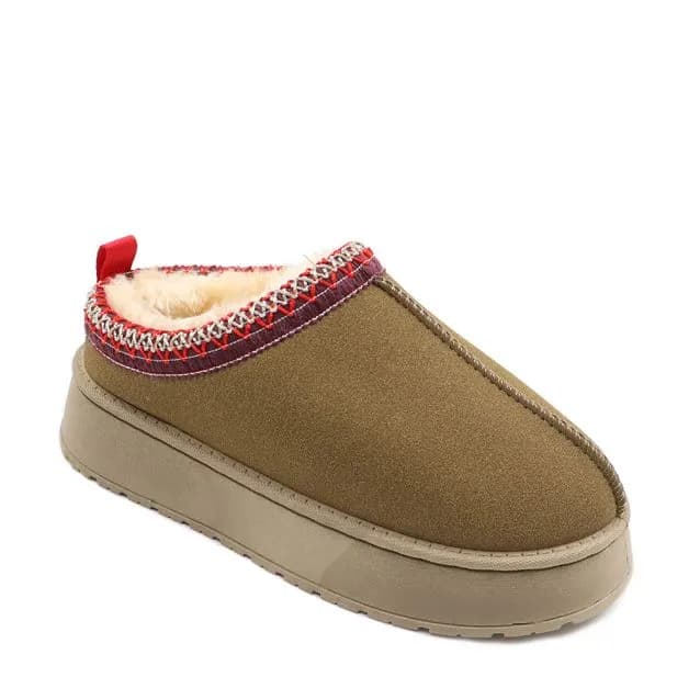 Ladies Embroidered Detail Thick Sole Slip - Khaki - UK 3