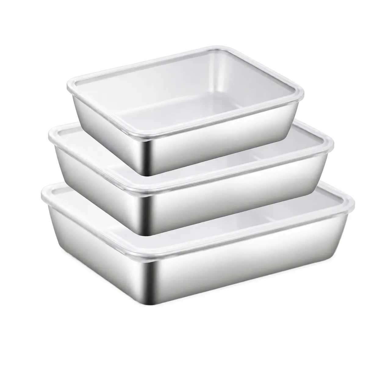 Set of 3 Crisper-Box Stainless Steel for For Baking, Roasting & Storage