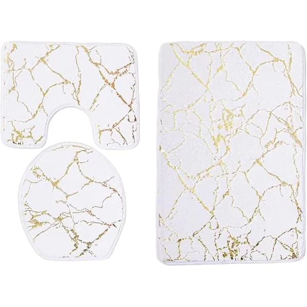 3 Piece Marble Design Bathroom Bathroom Mat Set