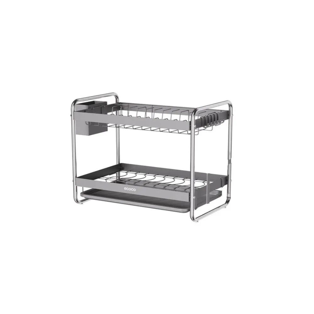 2-Tier Dish Drying Rack, Carbon Steel with Drip Tray