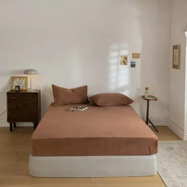 3 Piece Warm Soft Velvet Fitted Sheet King size - Brown