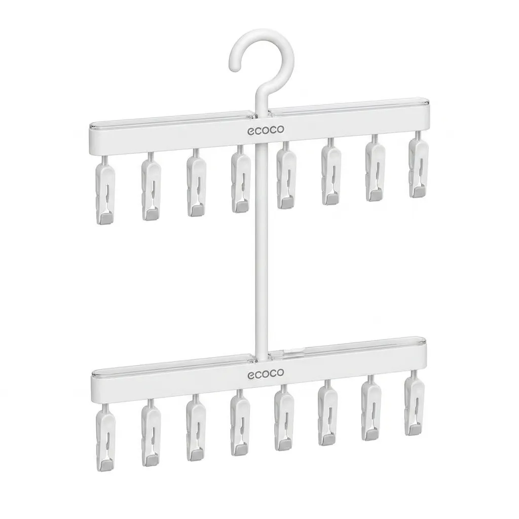 Clip Hanger Rack with 16 Clips, Dual-Layer, White