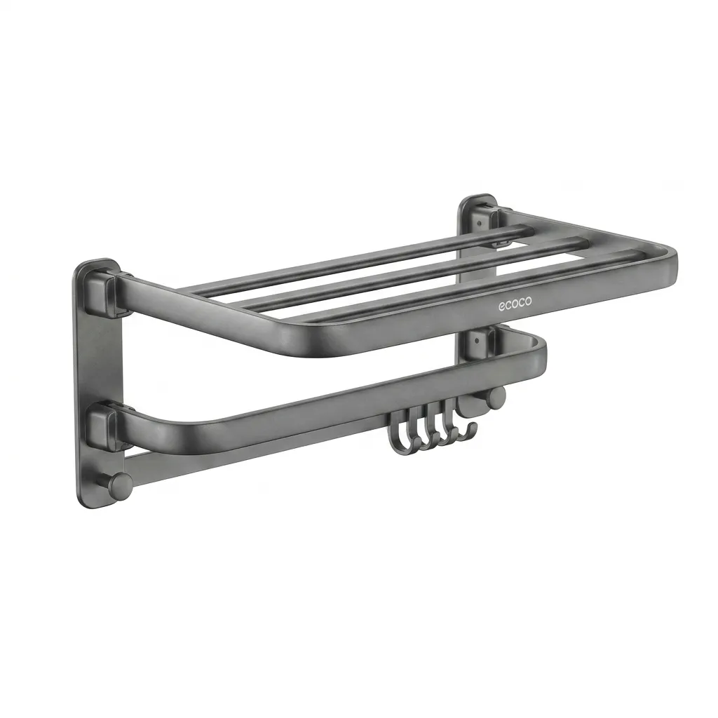 Wall-Mounted Towel Rack Shelf with Bar and Hooks, (40cm)