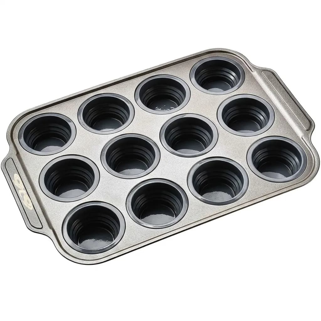 9t9 12-Cup Muffin Pan with Silicone Cups, Non-Stick Steel Tray -Grey