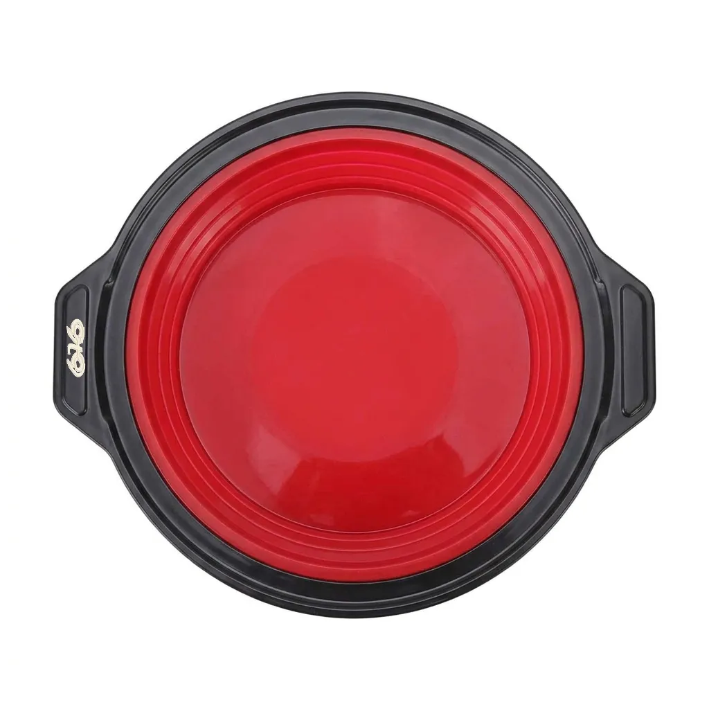 9t9 Round Silicone Cake Baking Pan with Handles, Foldable, Red