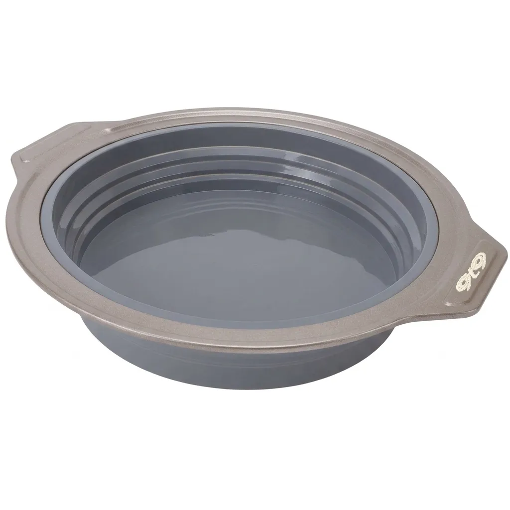 9t9 Round Silicone Cake Baking Pan with Handles, Foldable, Grey