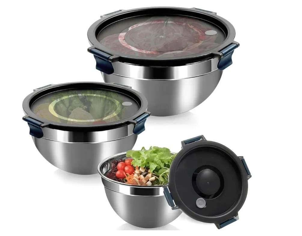 Stainless Steel Mixing Bowls Set of 3 with Airtight Lids