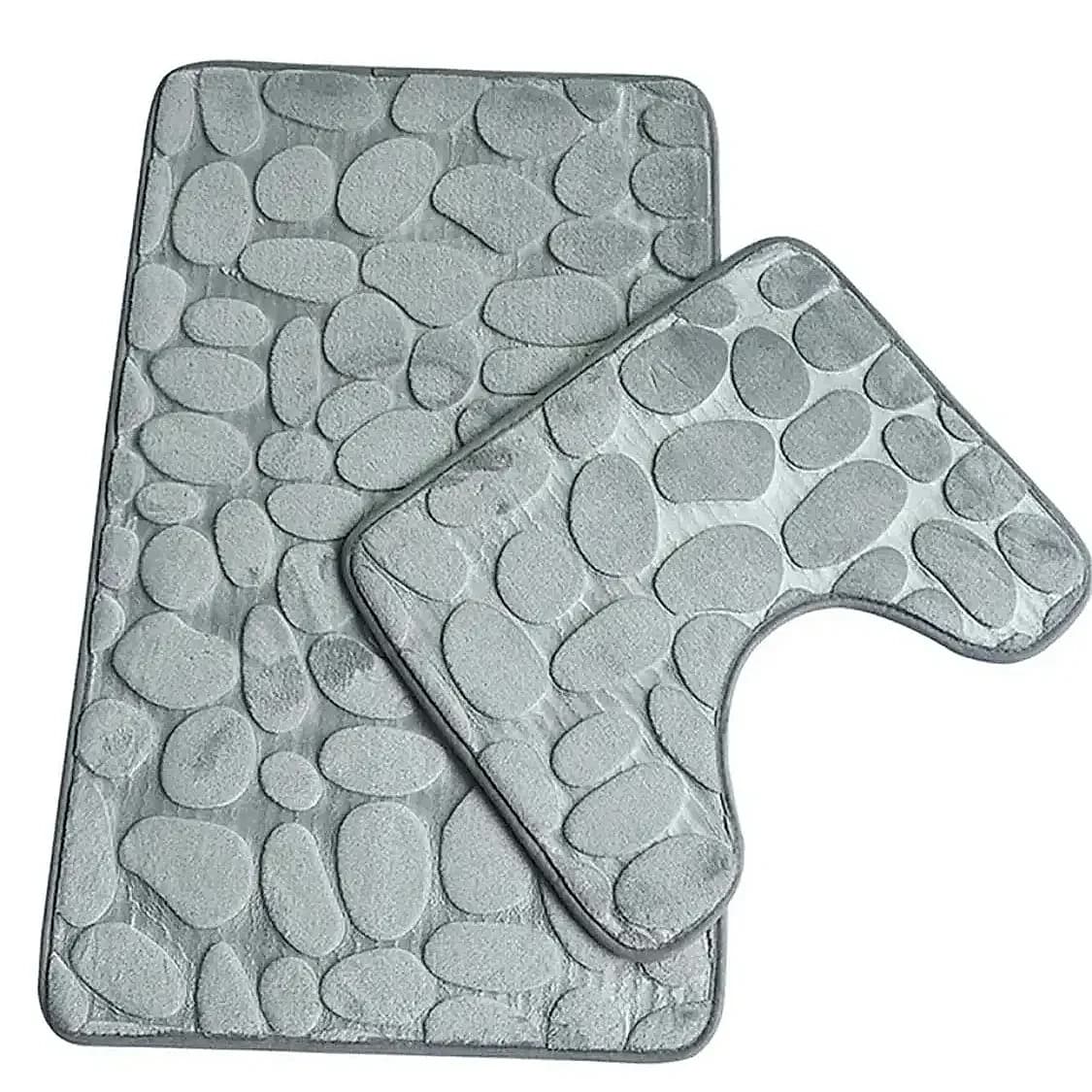 Grey Stone Pattern Bathroom Mat Set