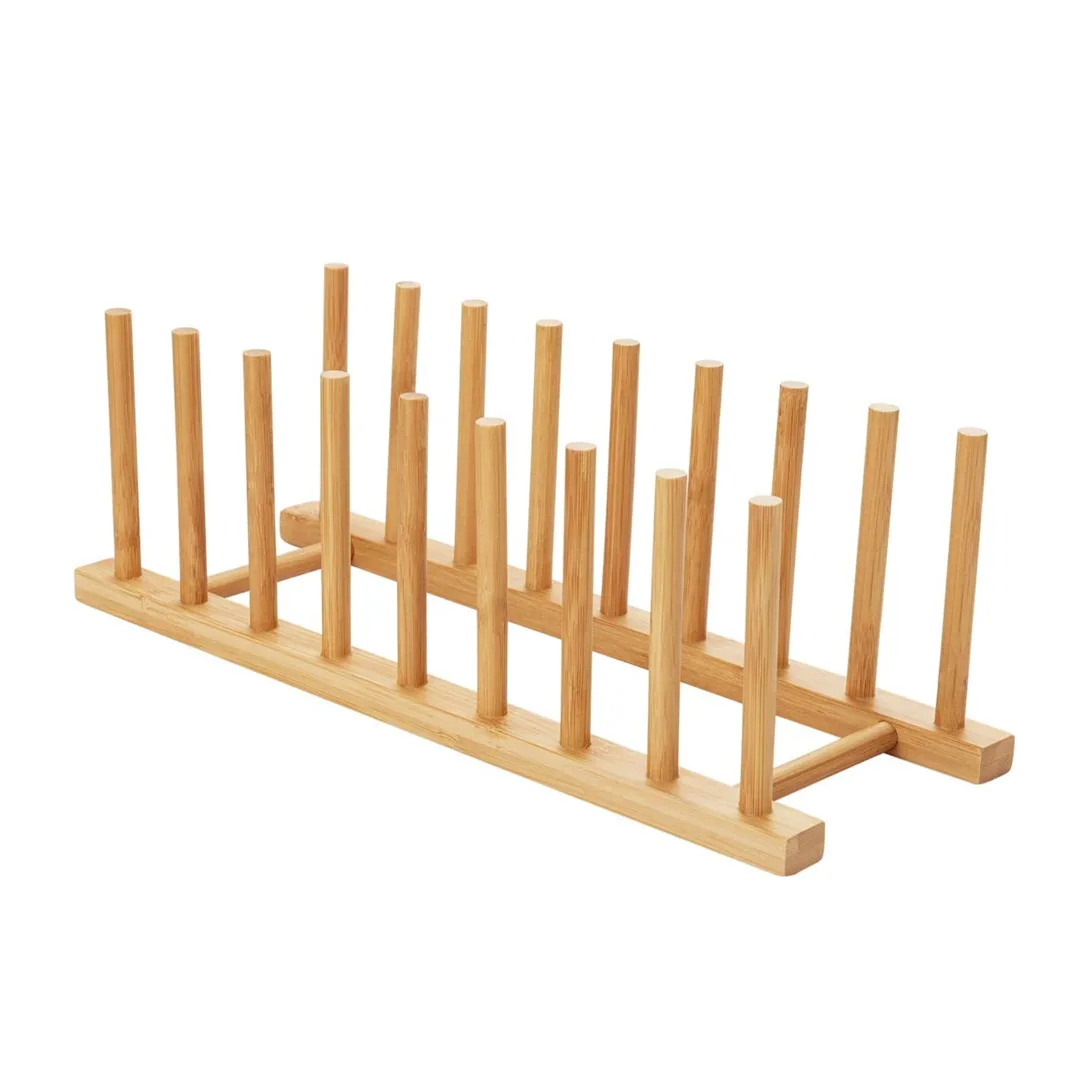 bamboo set Dish Plate Drain Rack Kitchen