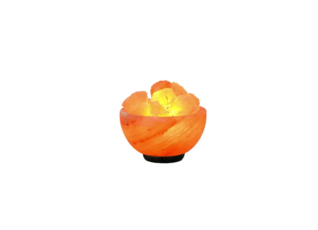 Natural Crystal Salt Fire Bowl Lamp with Wood Base
